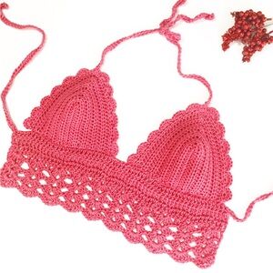 Pink Crochet Bikini Top